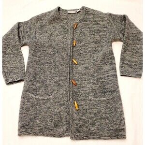 Vtg Russ Womens S Gray 100% Wool Wood Toggle Buttons Cardigan Sweater Pockets